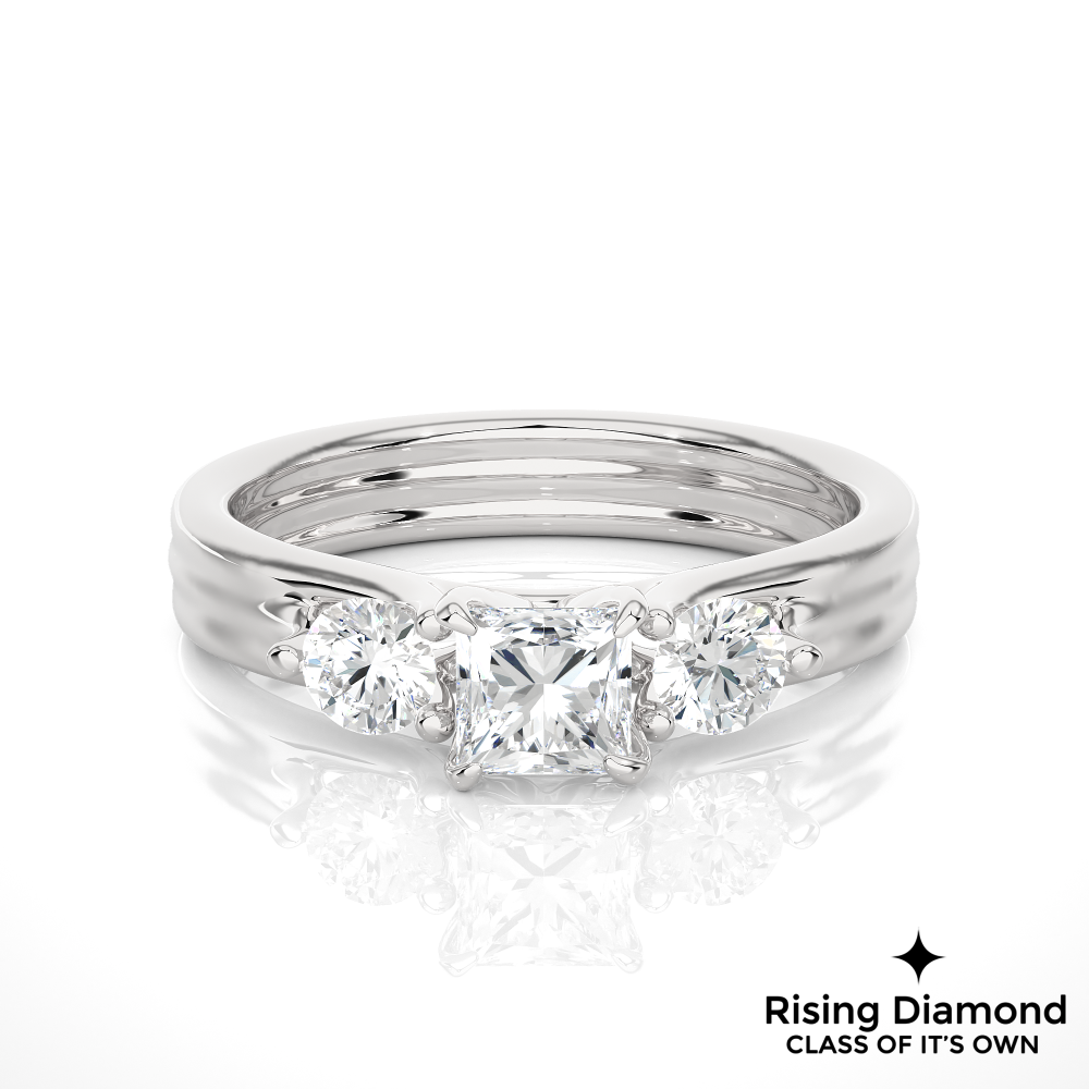 1.11 Ct Princess Cut Colorless Moissanite Three Engagement Ring