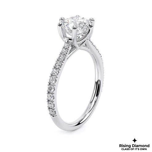 1.05 Ct Round Cut E-VS1 Lab Grown Diamond Cathedral Half Eternity Engagement Ring