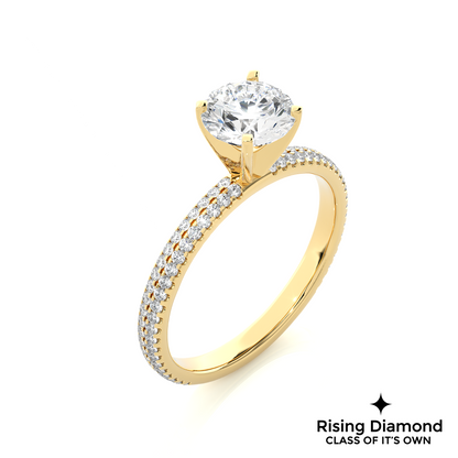 1.07 Ct Round Cut E-VS2 Lab Grown Diamond Gold Engagement Ring in Micro Pave Shank
