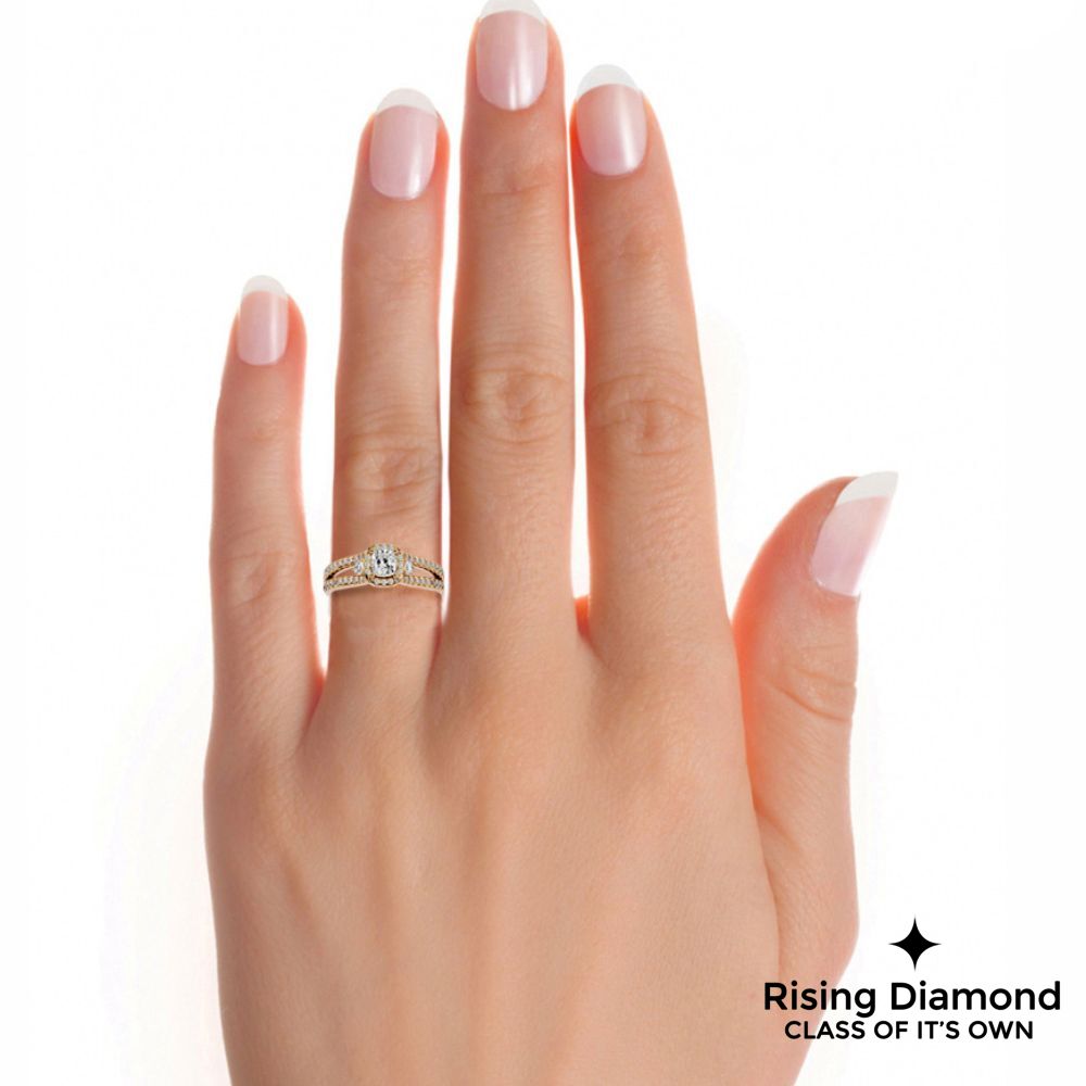 1.01 Ct Cushion Cut E-VS1 Lab Grown Diamond Split Shank Gold Engagement Ring