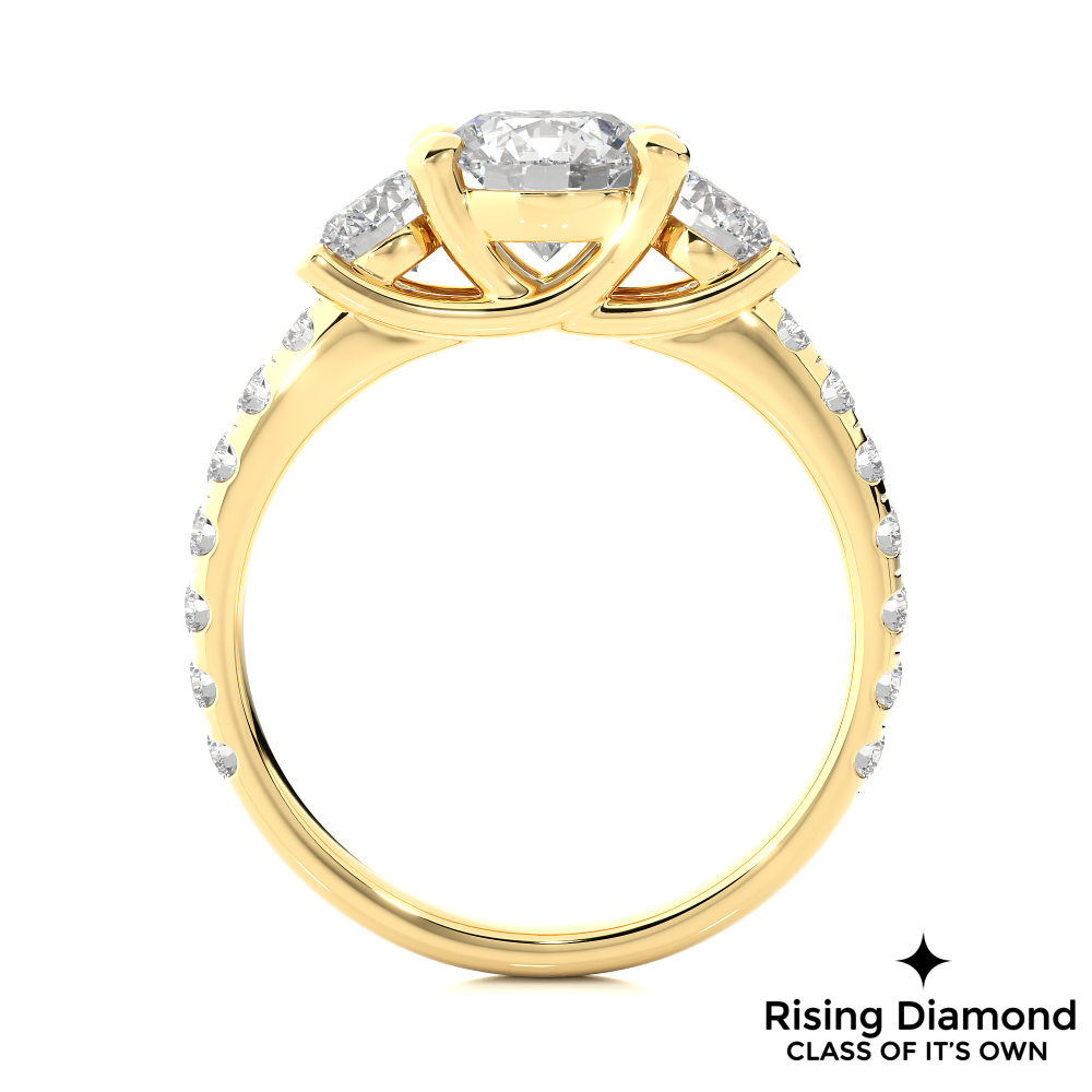1.79 Ct Round Cut Colorless Moissanite Three Stone Gold Engagement Ring