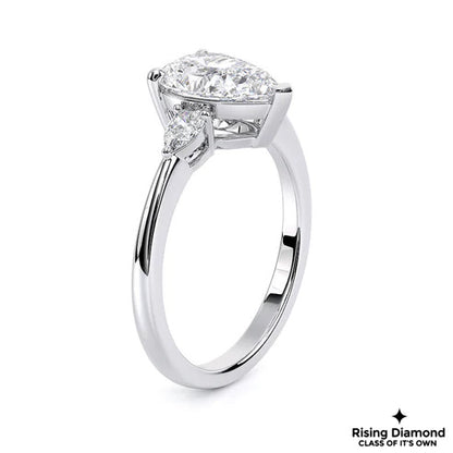 1.6 CT G/VS2 Pear Cut Lab Created Diamond Three Stone Engagement Ring