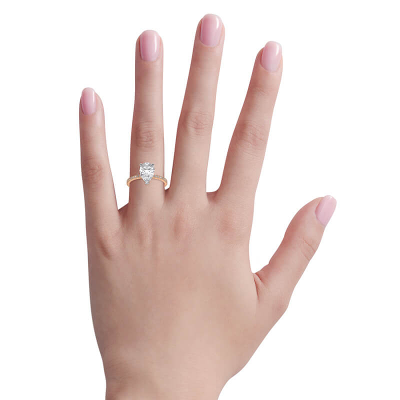 1.25 Ct Pear Cut F-VS1 Lab Grown Diamond Half Eternity Pave Engagement Ring
