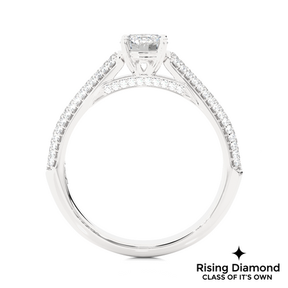 1.02 Ct Round Cut Colorless Moissanite Engagement Ring in Micro Pave Setting