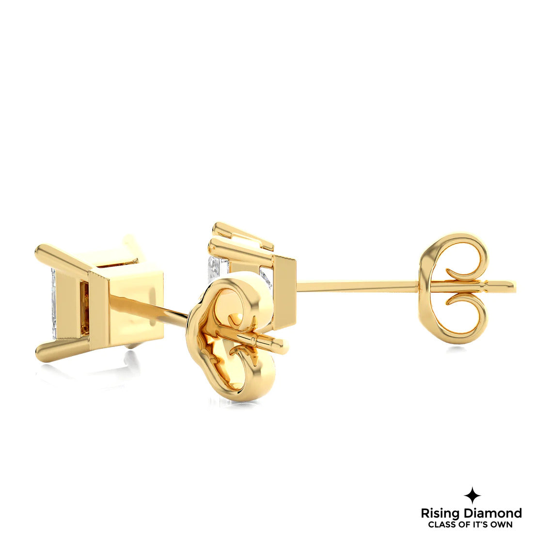 1.00 Ct Princess Cut F-VS Lab Grown Diamond Gold Stud Earring