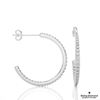 1.02 CTW Round Cut Lab Grown Diamond Hoop Earring With Screw Back Closer