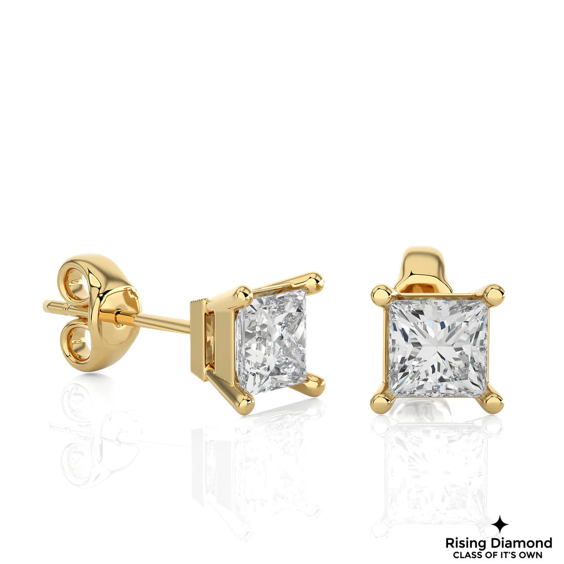 1.00 Ct Princess Cut F-VS Lab Grown Diamond Gold Stud Earring