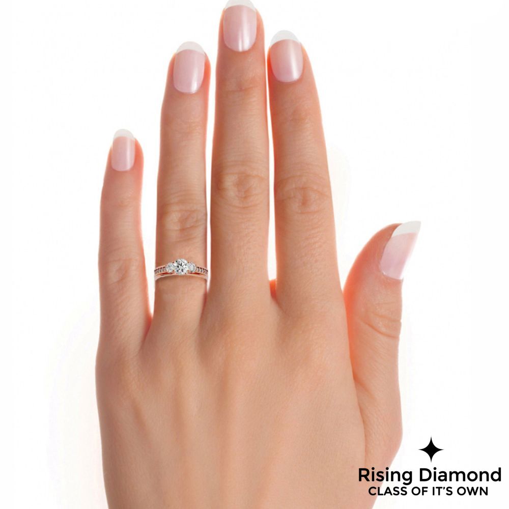 1.23 Ct Round Cut E-VS2 Lab Grown Diamond Three Stone Engagement Ring