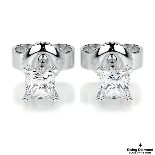 1.0 Ct For Each Princess Cut Colorless Moissanite Stud Earring