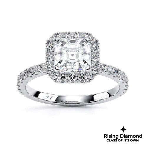 2.9 Ct Asscher Cut Colorless Moissanite Halo Engagement Ring