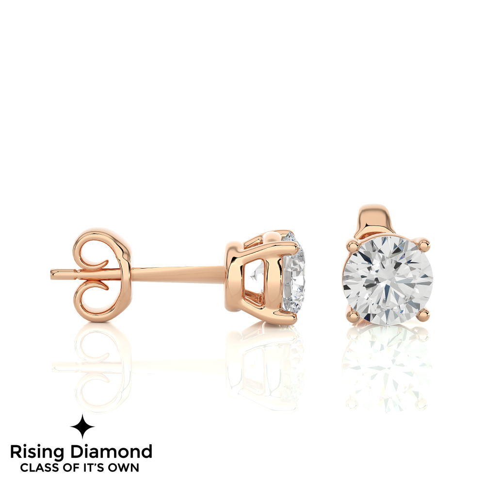 0.53 Ct For Each Round Cut Lab Grown Diamond Gold Stud Earring