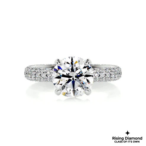 3.0 Ct Round Cut Colorless Moissanite Micro Pave Engagement Ring