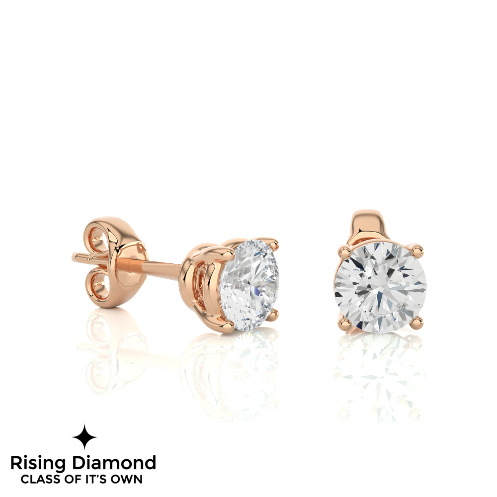 0.53 Ct For Each Round Cut Lab Grown Diamond Gold Stud Earring