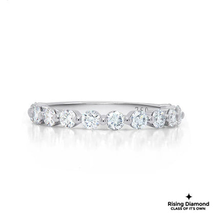 1.06 CTW Round Cut Colorless Moissanite Half Eternity Wedding Band in Bubble Prong Setting