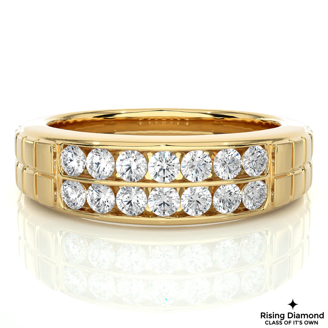 0.95 TCW Round Cut Colorless Moissanite Gold Wedding Band