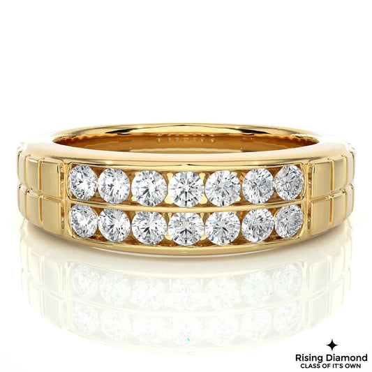 0.95 TCW Round Cut Colorless Moissanite Gold Wedding Band