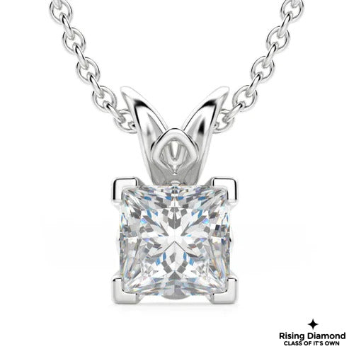 1.00 Ct Princess Cut Lab Grown Diamond Gold Solitaire Pendant