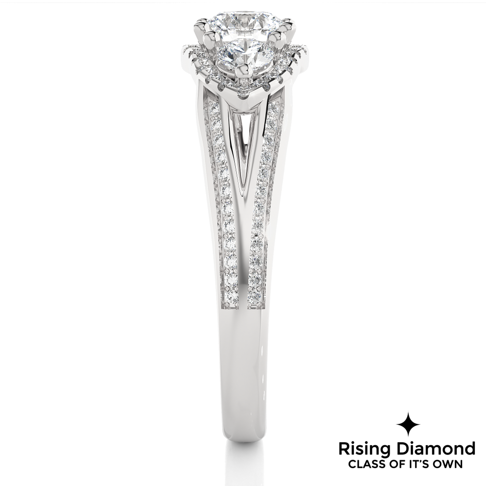 1.03 Ct Round Cut E-VS2 Lab Grown Diamond Three Stone Engagement Ring