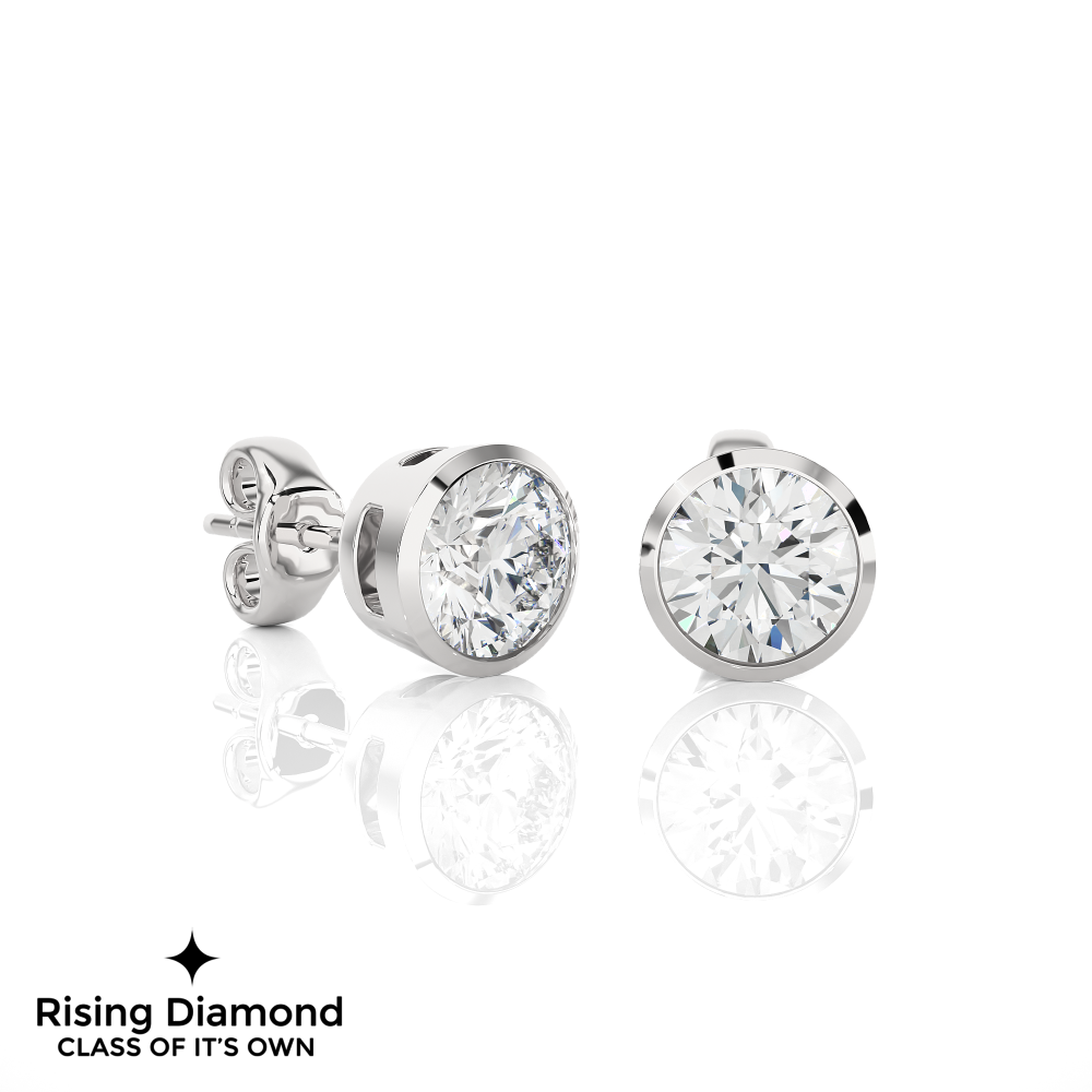 1.05 Ct For Each Round Cut Lab Grown Diamond Gold Stud Earring