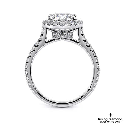 1.01 Ct Round Cut E-VS1 Lab Grown Diamond Halo Cathedral Half Eternity Engagement Ring