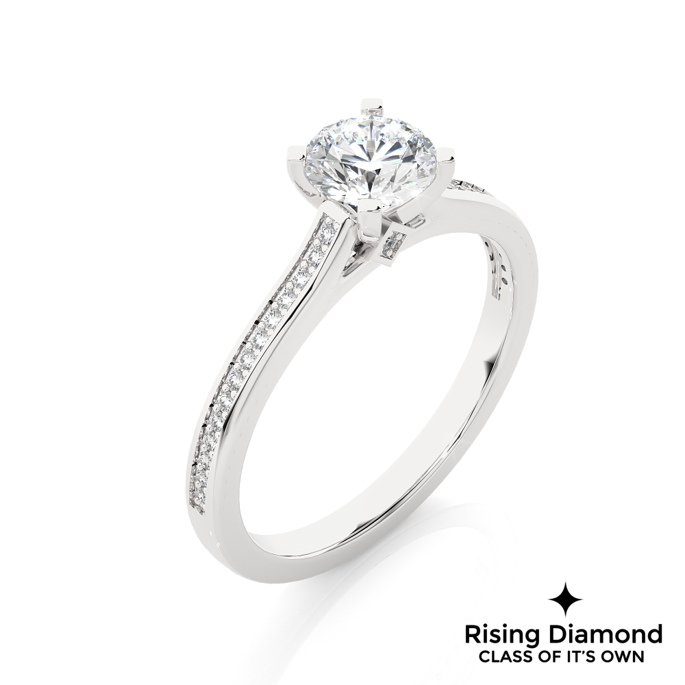 1.16 Ct Round Cut Colorless Moissanite Engagement Ring in Cathedral Style