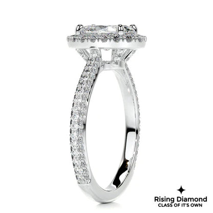 2.25 Ct Oval Cut Colorless Moissanite Engagement ring With Halo Setting And Pave Shank