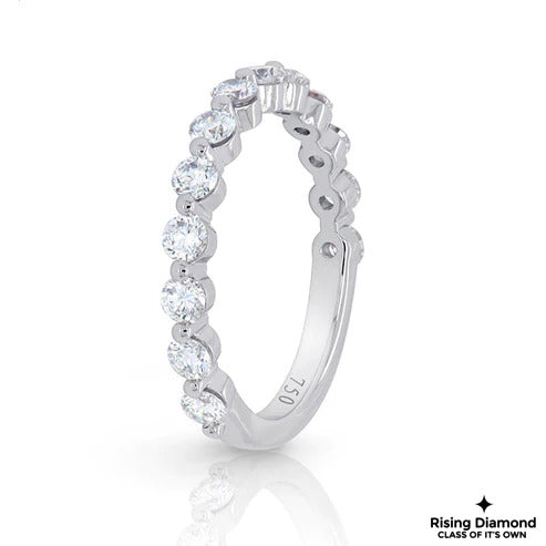 1.06 CTW Round Cut Colorless Moissanite Half Eternity Wedding Band in Bubble Prong Setting