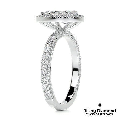 2.6 Ct Pear Cut Colorless Moissanite Halo Setting With Micro Pave Shank Engagement Ring
