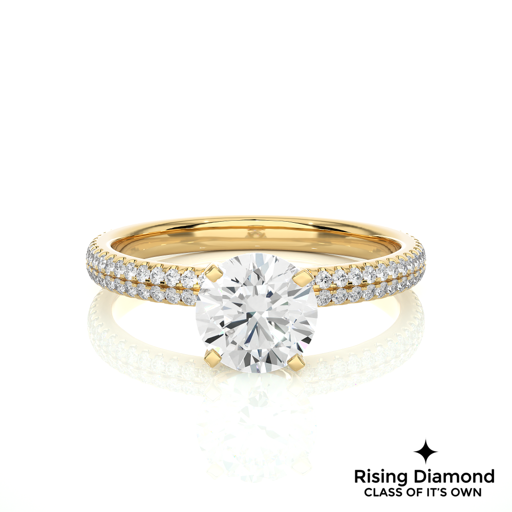 1.07 Ct Round Cut G-VS2 Lab Grown Diamond Gold Engagement Ring in Micro Pave Shank