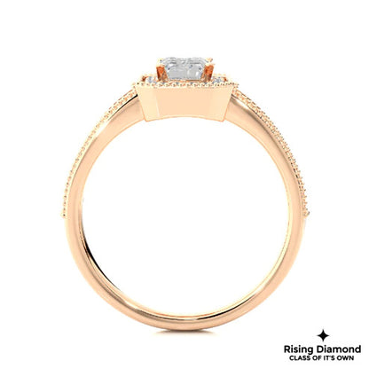 1.22 Ct Emerald Cut F-VS1 Lab Grown Diamond Halo Gold Engagement Ring