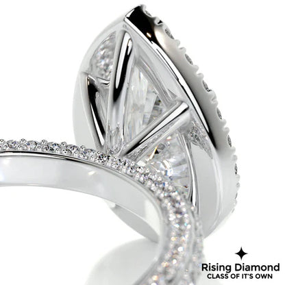 2.6 Ct Pear Cut Colorless Moissanite Halo Setting With Micro Pave Shank Engagement Ring