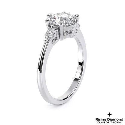 3.0 CT Round Cut Colorless Moissanite Three Stone Engagement Ring
