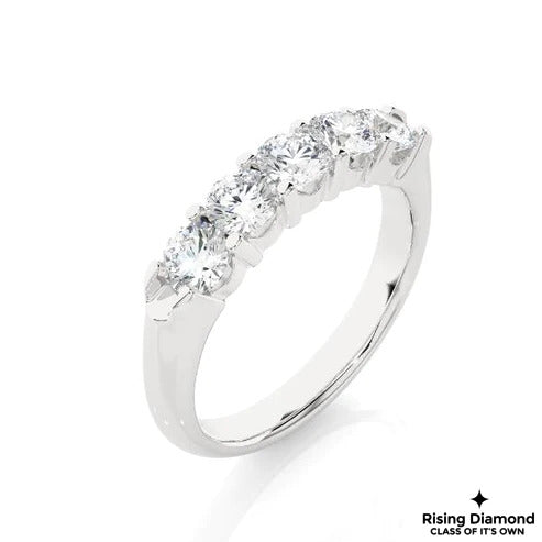 0.92 CTW Round Cut Colorless Moissanite Five Stone Wedding Band