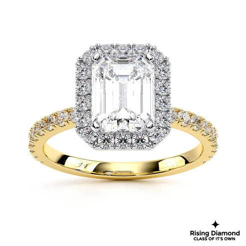 1.58 Ct Emerald Cut H-VS2 Lab Grown Diamond Halo Engagement Ring