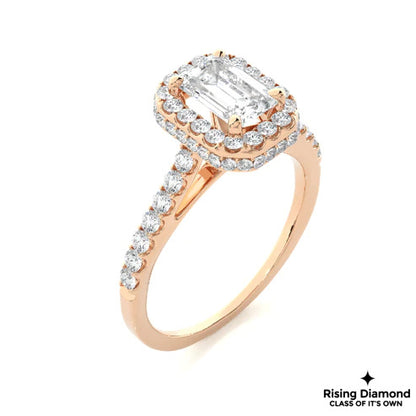 1.39 Ct Emerald Cut E-VS2 Lab Grown Diamond Halo Engagement Ring