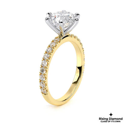 1.01 Round Cut F/VS2 Lab Grown Diamond Engagement Ring in Pave Shank