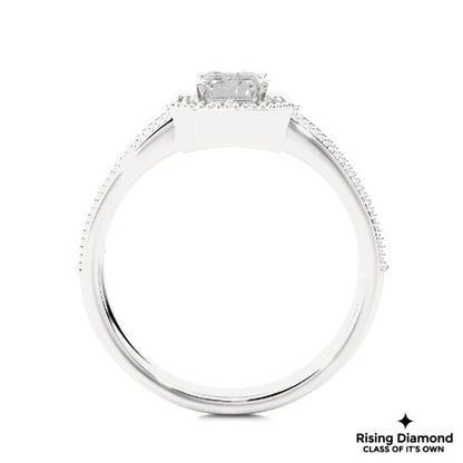 1.22 Ct Emerald Cut F-VS1 Lab Grown Diamond Halo Gold Engagement Ring