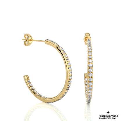 1.02 CTW Round Cut Lab Grown Diamond Hoop Earring With Screw Back Closer