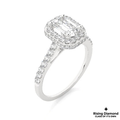 1.39 Ct Emerald Cut E-VS2 Lab Grown Diamond Halo Engagement Ring