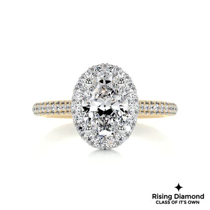 2.25 Ct Oval Cut Colorless Moissanite Engagement ring With Halo Setting And Pave Shank