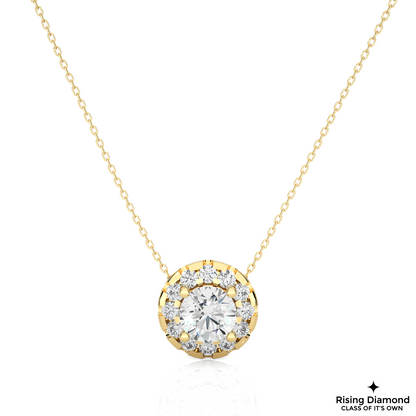 1.02 CT Round Cut Lab Grown Diamond Solitaire Necklace in Halo Setting