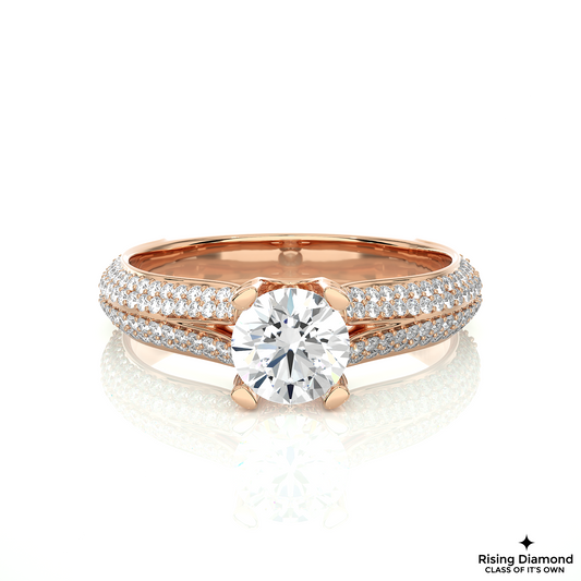 1.09 CT Round Cut Lab Grown Diamond Engagement Ring in Split Shank With Double Pave Setting