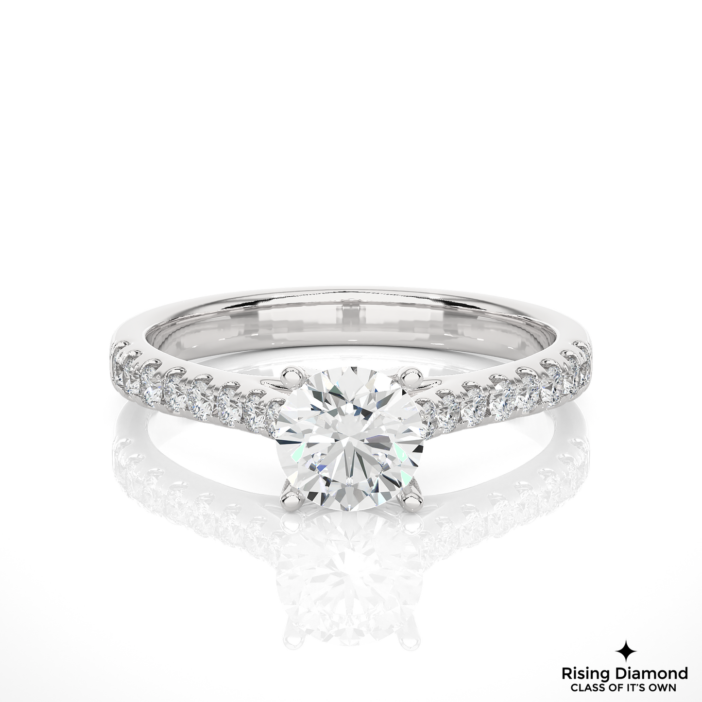 1.0 CT Round Cut Lab Created Diamond Engagement Ring in Cathedral Setting