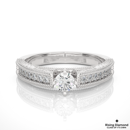 0.65 CT Round Cut Lab Grown Diamond Engagement Ring With Chanel Setting in mil-Grain Shank