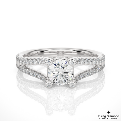 0.89 CT Round Cut Lab Created Diamond Engagement Ring in Split Shank With Pave Setting