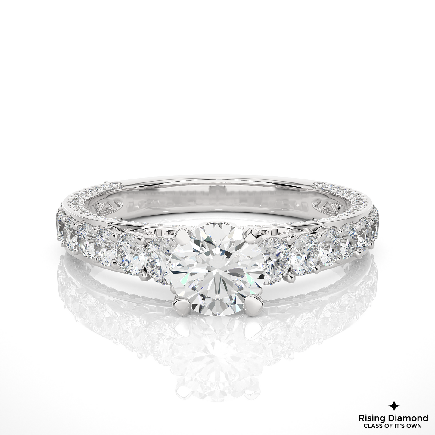 1.2 CT Round Cut Lab Created Diamond Engagement Ring in Pave Shank With Cathedral Style