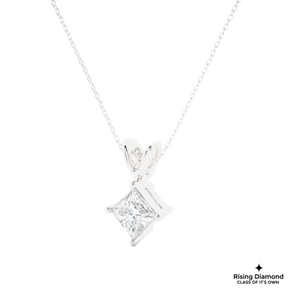 0.50 CT Princess Cut Lab Created Diamond Solitaire Necklace