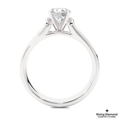 1.08 CT Round Cut Lab Diamond Engagement Ring in Multi-pave Setting With Cathedral Shank