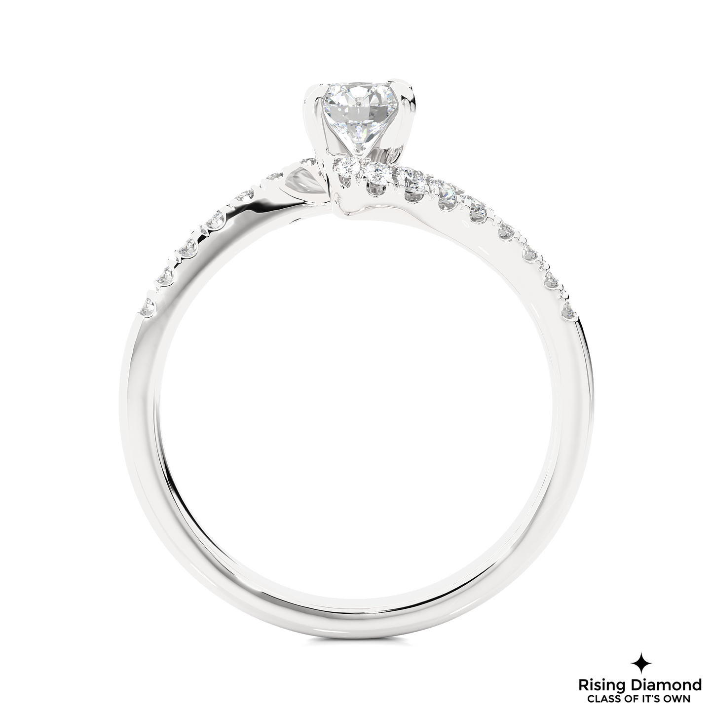 0.58 CT Round Cut Lab Created Diamond Engagement Ring in Bypass Shank With Pave Setting