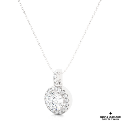 1.30 CT Round Cut Lab Grown Diamond Solitaire Necklace in Halo Setting